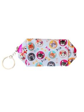 Cat & Fishbone Hot Pink Multicolor 3.5" Faux Leather Mini Coin Pouch Makeup Bag